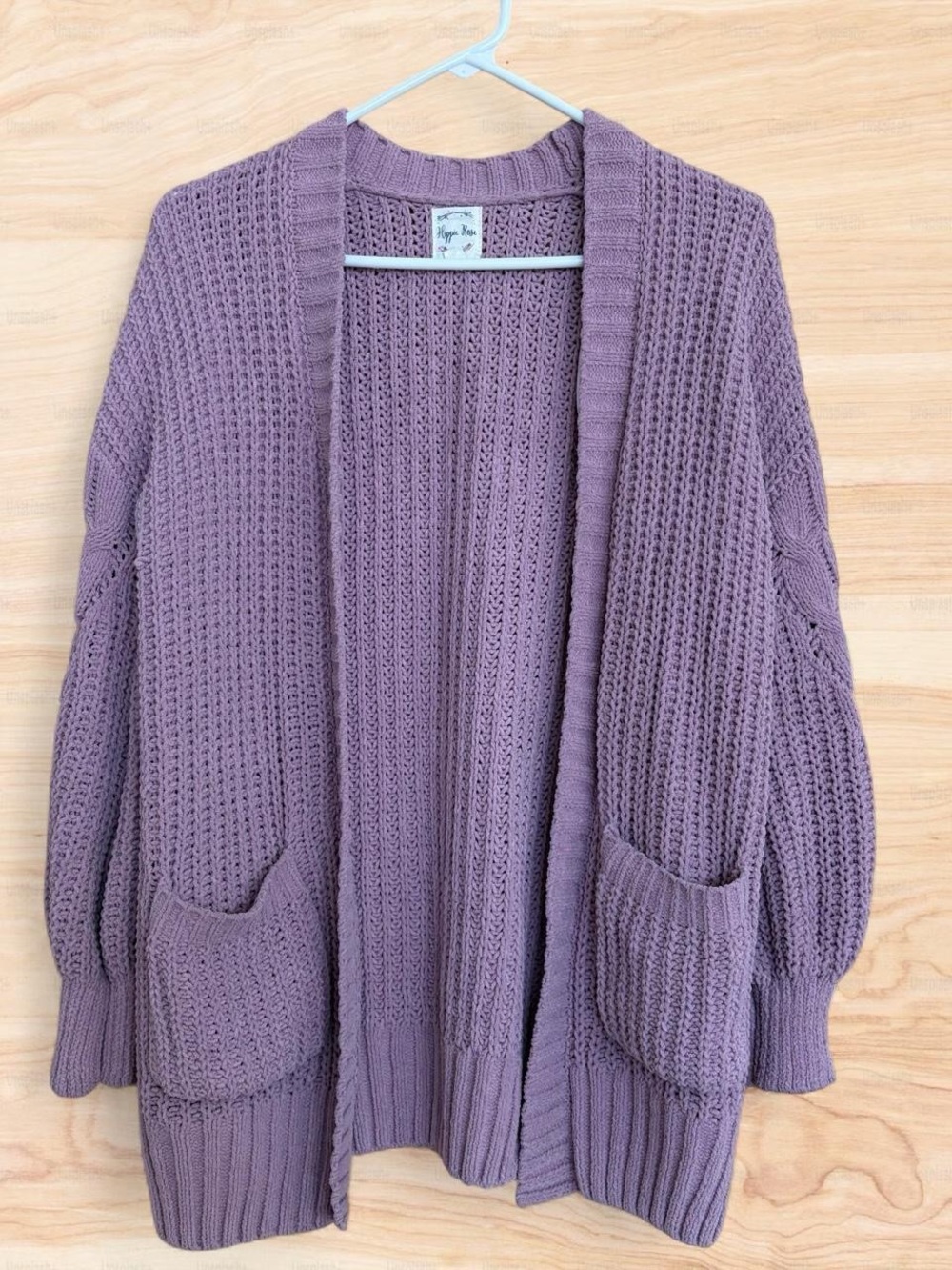 Hippie Rose Cozy Lavender Open-Front Women's Cardigan Sweater, XS